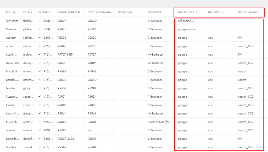 Moving company lead tracking with Google Ads and Google Maps sources